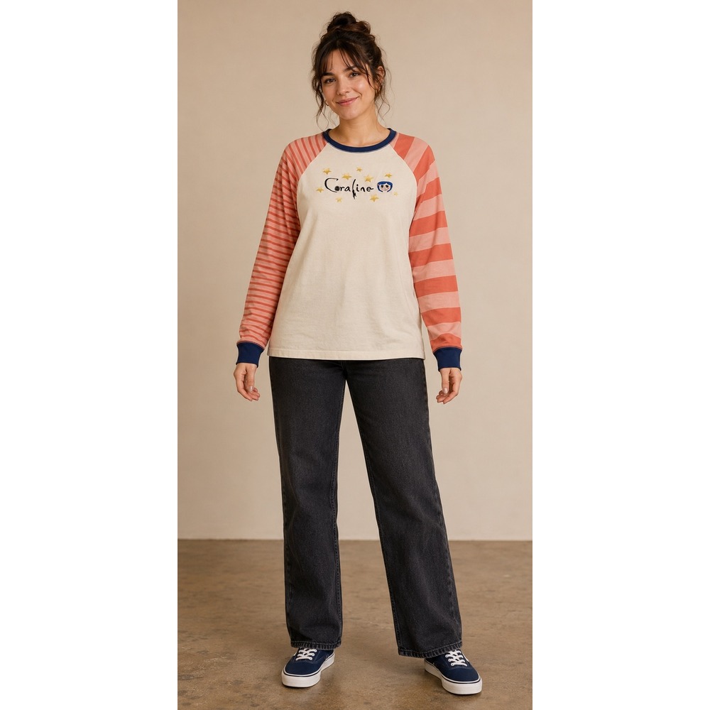 Coraline Laika BoxLunch Raglan Long Sleeve Shirt Striped Y2K Fairycore Large
